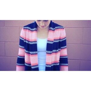 Old Navy Striped Cardigan Sweater Coral Navy White Women's‎ Medium